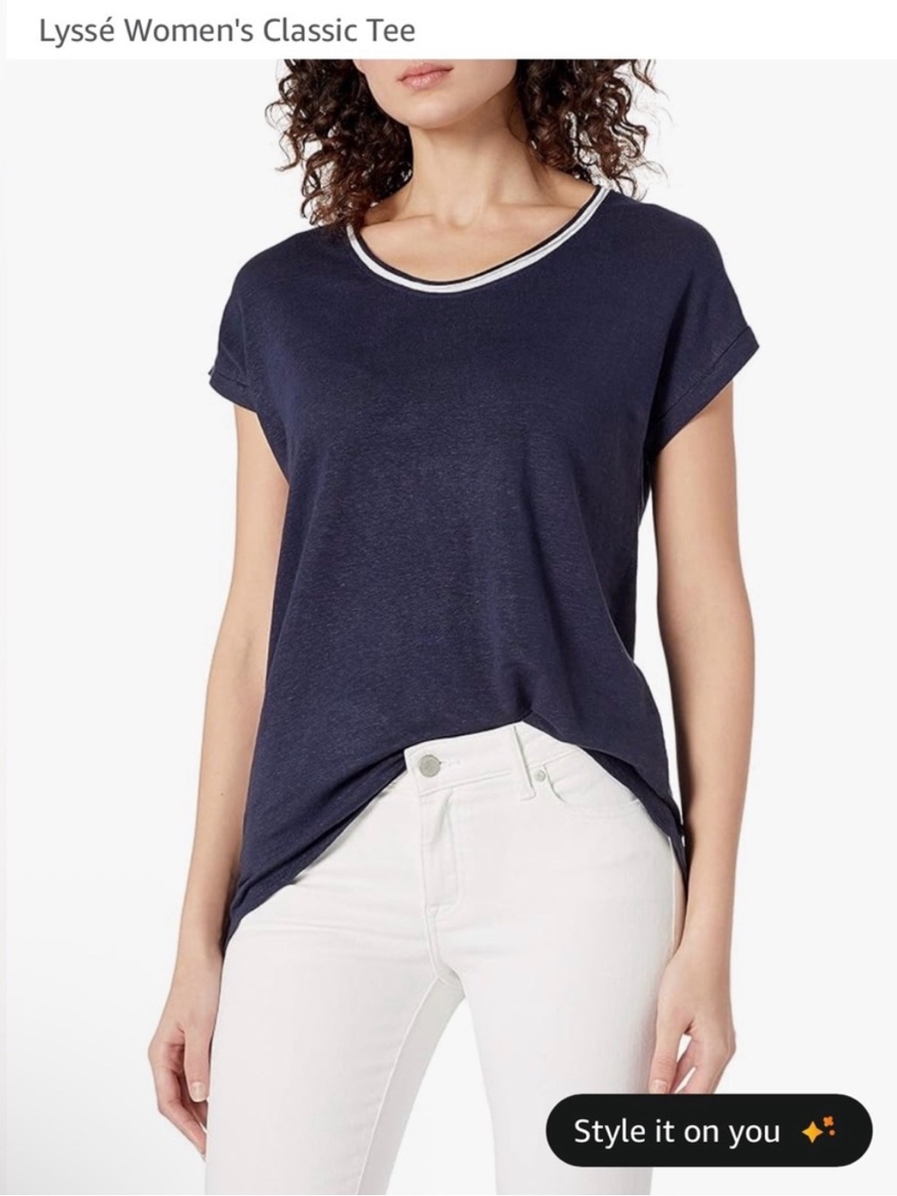 Lysse Linen True Navy Classic Short Sleeve Tee White Contrast XS NWT!!